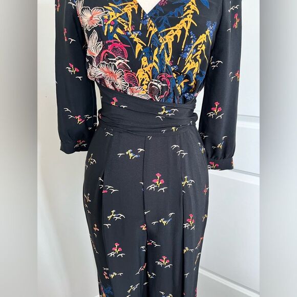 Anthropologie Feather Bone Black Printed Jumpsuit Size 0 - Picture 3 of 9